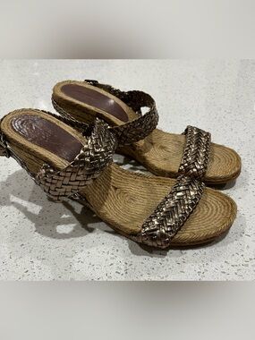 Womens Giamo Espadrilles Wedge Sandals Braided Leather Sz 40 Hand Made In Spain